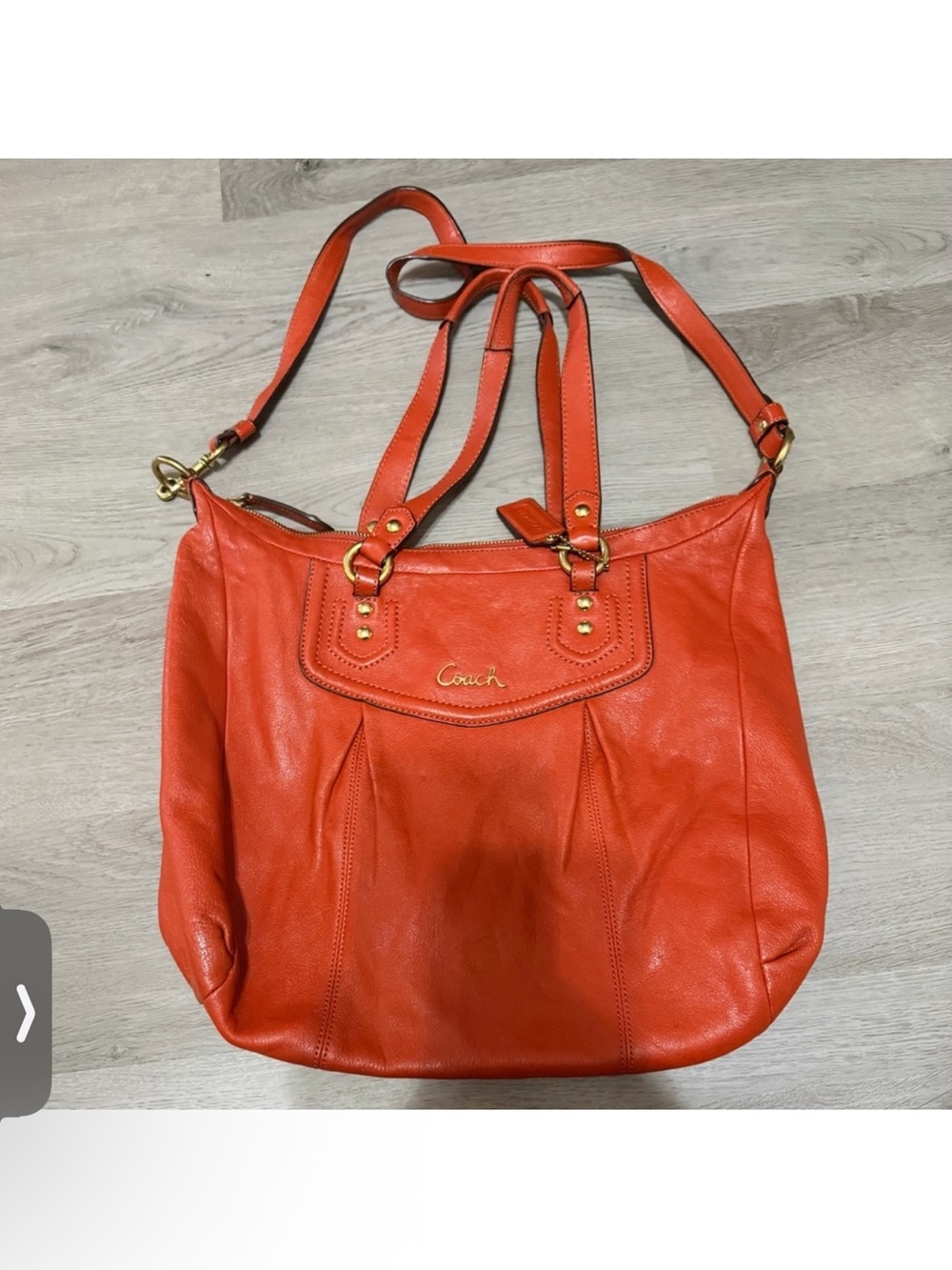 Coach Orange Leather Shoulder Bag with Gold-Tone Hardware